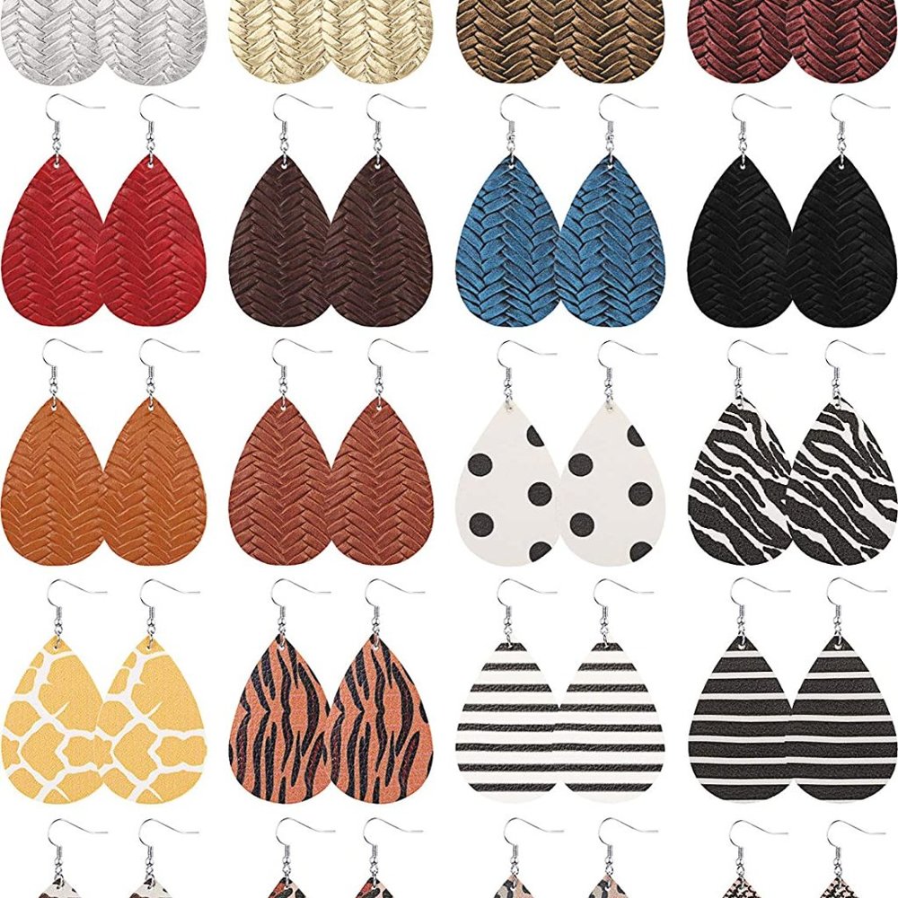 20 Pairs Faux Leather Teardrop Dangle Earrings